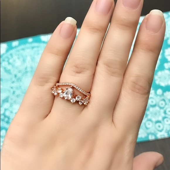 NEW!💙💎ROSE💗💛GOLDEN RING!💎💙7 TEARDROP CZ PAVE - Picture 7 of 8